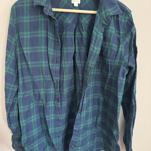 J.Crew Navy and Green Plaid Boy Fit Shirt - Size Large - Picture 2 of 3